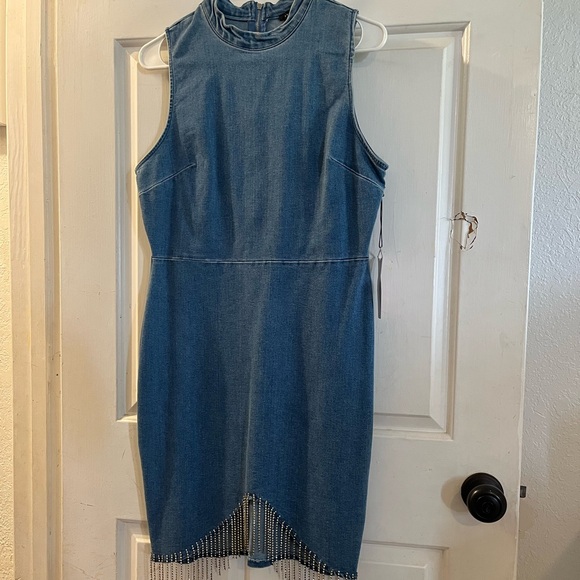 Dresses & Skirts - Sleeveless Denim Dress with Fringe Hem